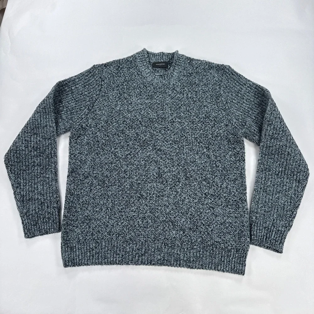 Banana Republic Mens Sweater Large Grey Marl Textured Roll Neck Wool Blend Cozy